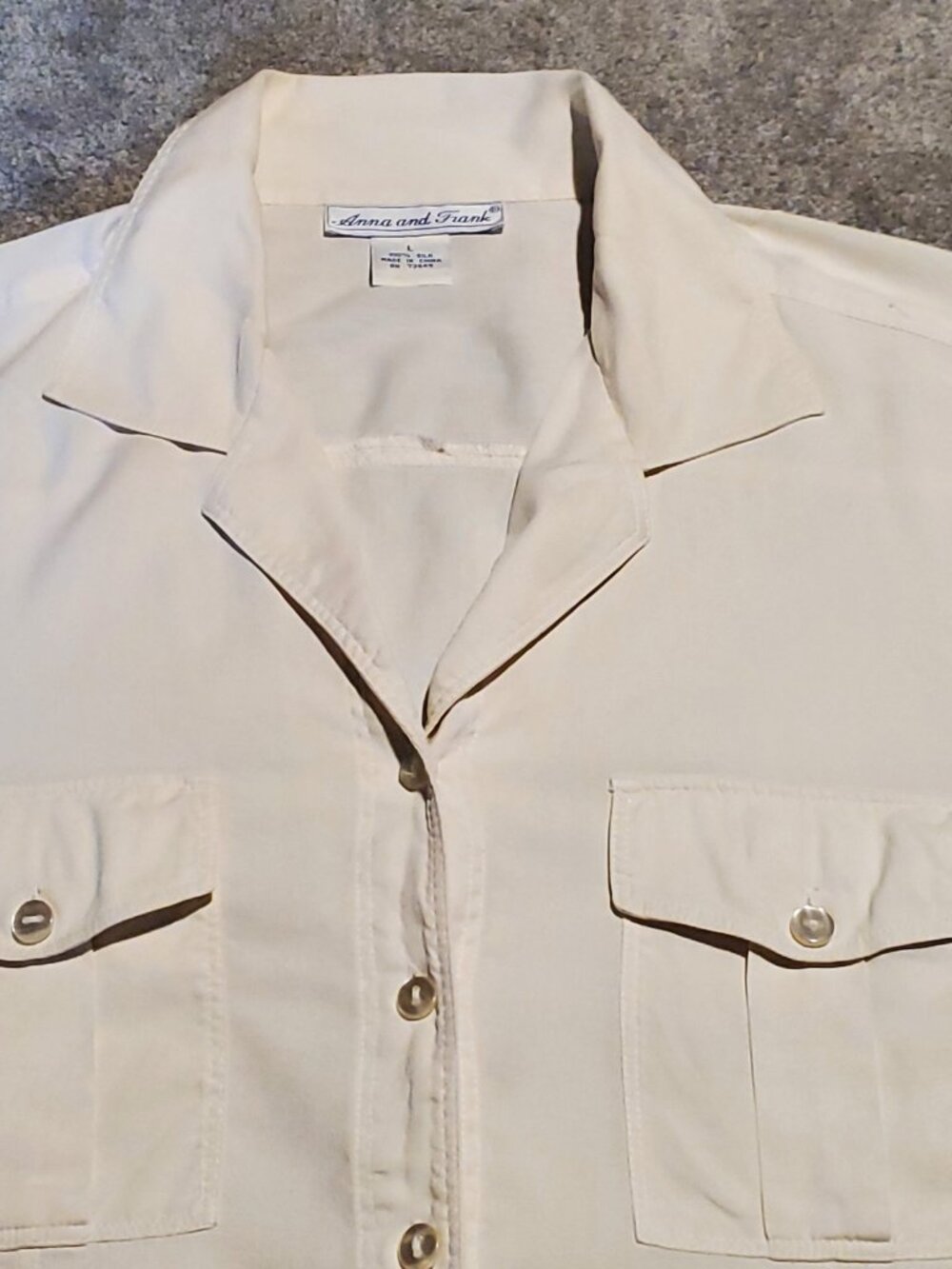Vintage Anna & Frank 100% Silk Lg Ivory Safari Utility Button Front Blouse - Picture 3 of 10